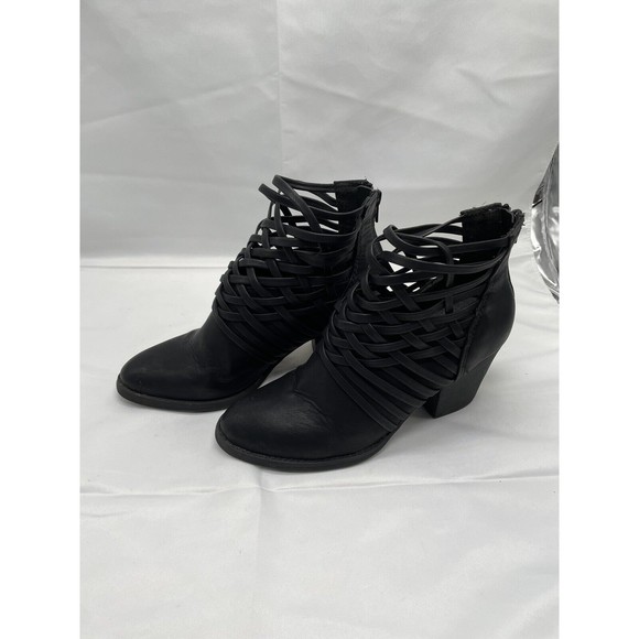 Big Buddha Woven Heeled Ankle Boot Sz 8  Blk Zip Up Back - Picture 3 of 9